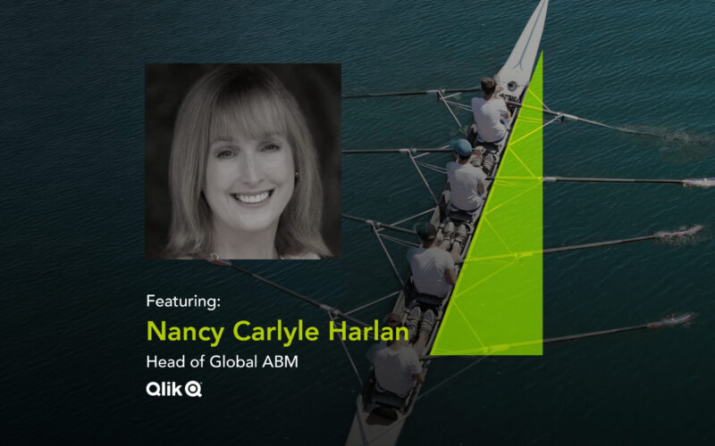 Podcast banner featuring Nancy Carlyle Harlan the Head of Global ABM at Qlik